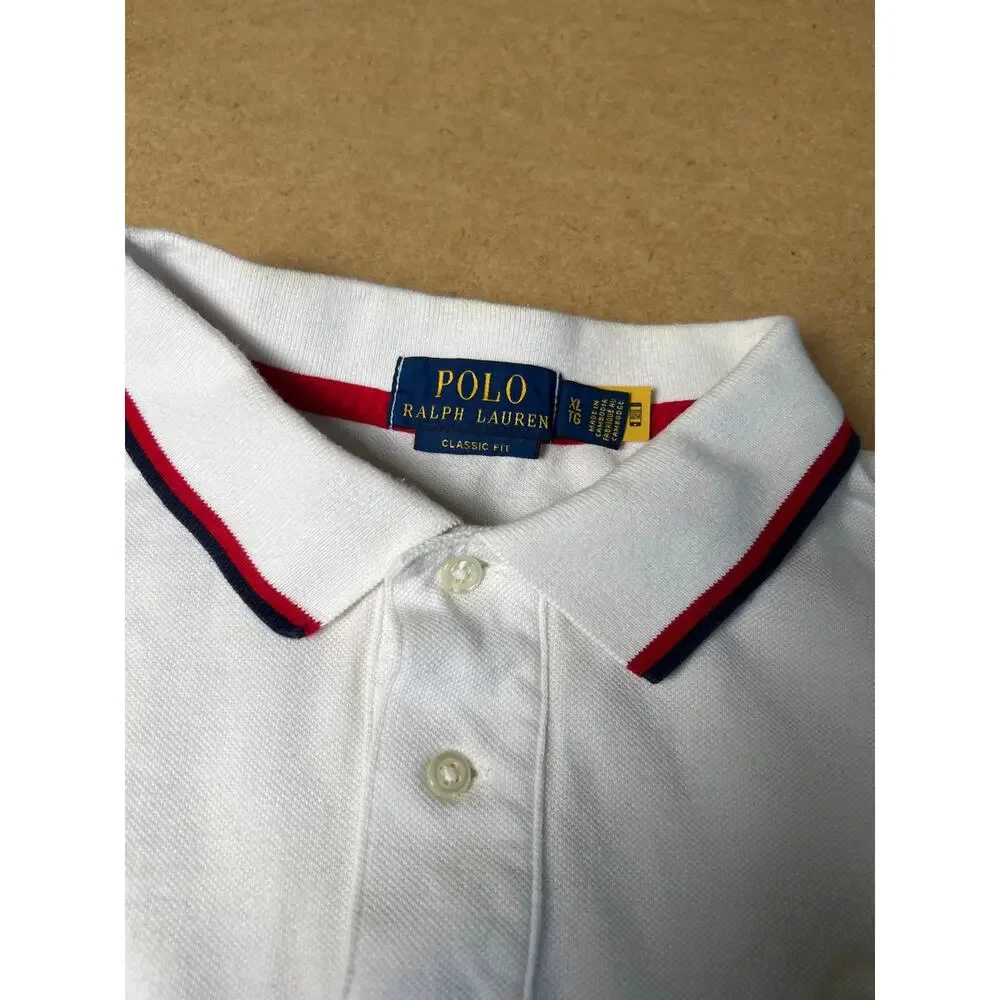 Polo Ralph Lauren Big Pony Polo Shirt XL Classic White USA Crest Short Sleeve**